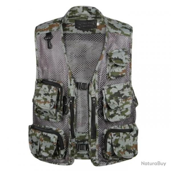 Gilet de chasse respirant en mesh fermeture clip - Camouflage pixel