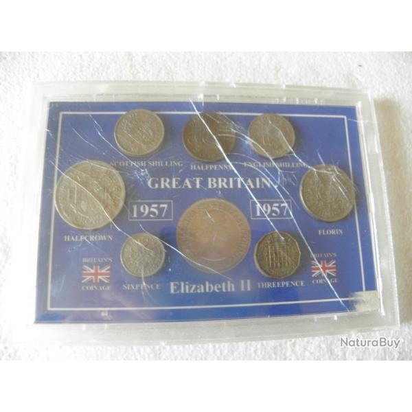 Coffret de pices de monnaie britanniques de 1957