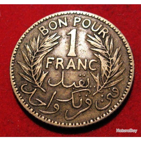 TUNISIE  piece de 1 (bon pour un franc) 1921