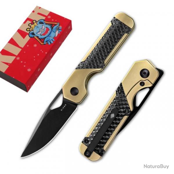 Couteau Kizer Cutlery Mini Militaw Manche Titanium/Zalium Lame Acier S45VN Frame Lock Clip KI3634SA3