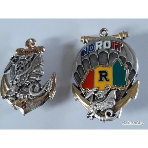 Lot de 2 Insignes du 8e RPIMa - Parachutiste infanterie de marine. OPEX Afrique. Superbes.