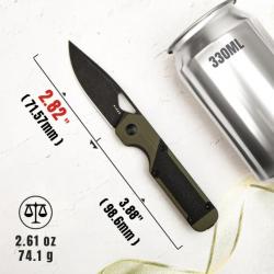 Couteau Kizer Mini Militaw Green Manche G10/Micarta Lame Acier Nitro-V Black Linerlock KIV3634SA5