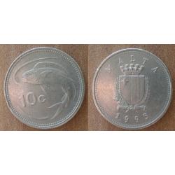 Malte 10 Cents 1995 Liri Piece Poisson Lira Europe