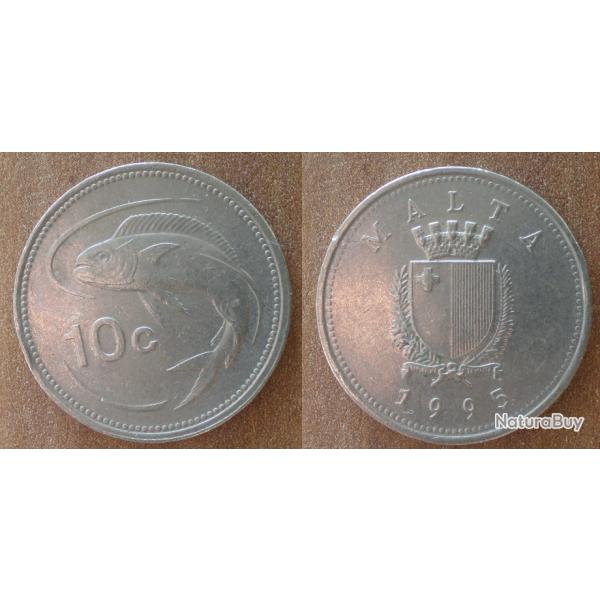 Malte 10 Cents 1995 Liri Piece Poisson Lira Europe