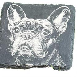 Dessous de verre carré x4 en ardoise de 10 cm bouledogue français