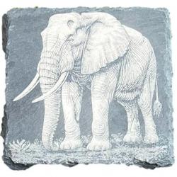 Dessous de verre carré en ardoise de 10 cm éléphant