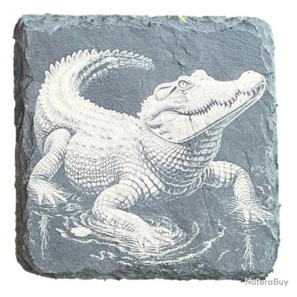 Dessous de verre carr x4 en ardoise de 10 cm crocodile