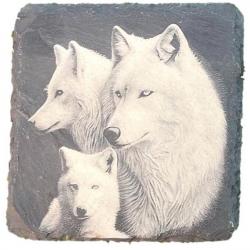 Dessous de verre carré x8 en ardoise de 10 cm famille de loup