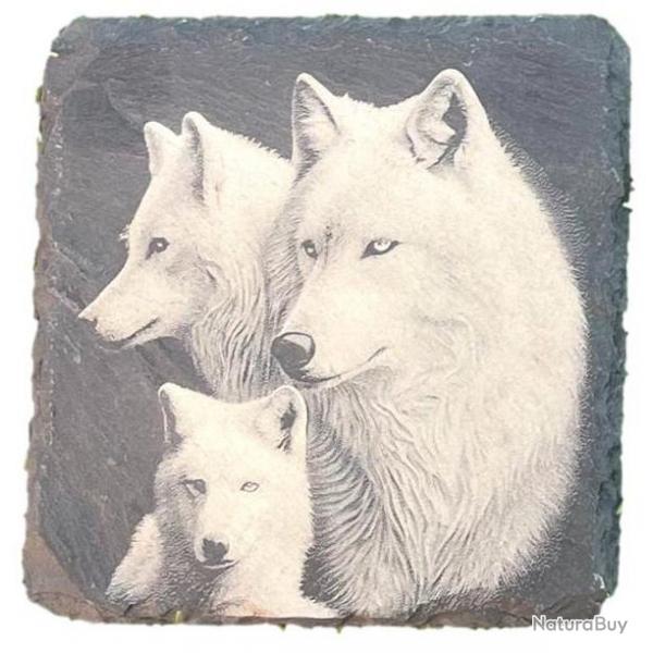 Dessous de verre carr x8 en ardoise de 10 cm famille de loup