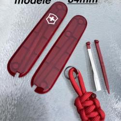 Neuf Côtes / Plaquettes Rouge Translucide Ruby - Original Swiss Victorinox 84mm + Accessoires