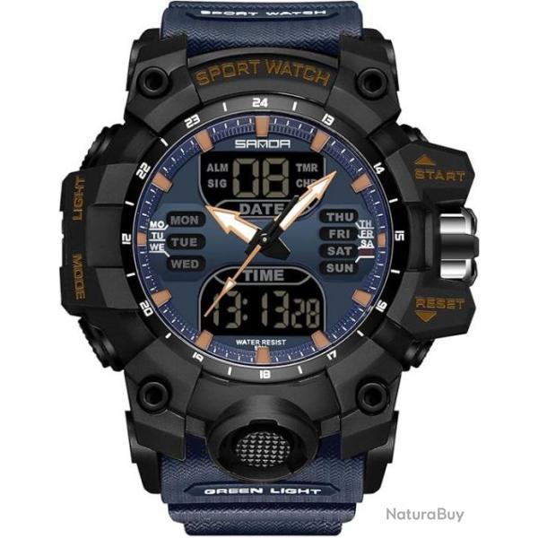 Montre Bracelet Militaire Homme Multifonction lectronique Digitale Quartz 50M tanche Bleu