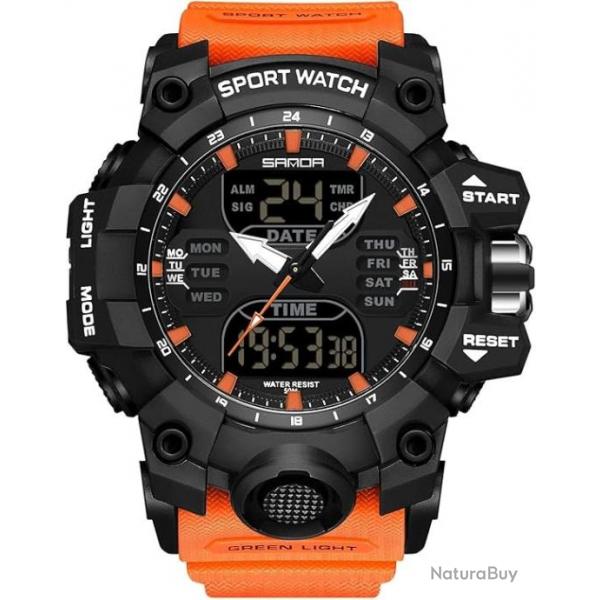 Montre Bracelet Militaire Homme Multifonction lectronique Digitale Quartz 50M tanche Orange