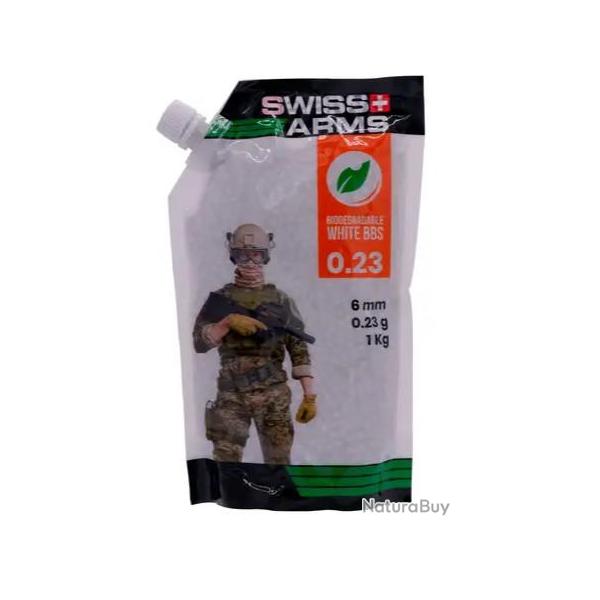 Billes biodgradables SWISS ARMS Blanches 0,23 g sac de 1 kg avec bec verseur