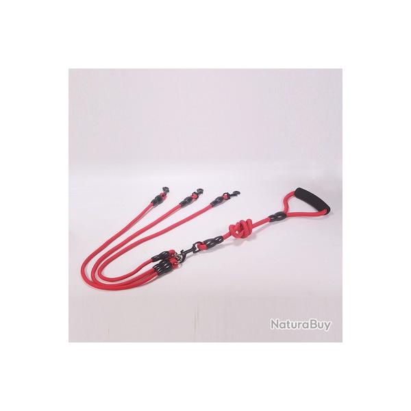 Laisse pour 3 chiens en nylon 1m90 - Rouge