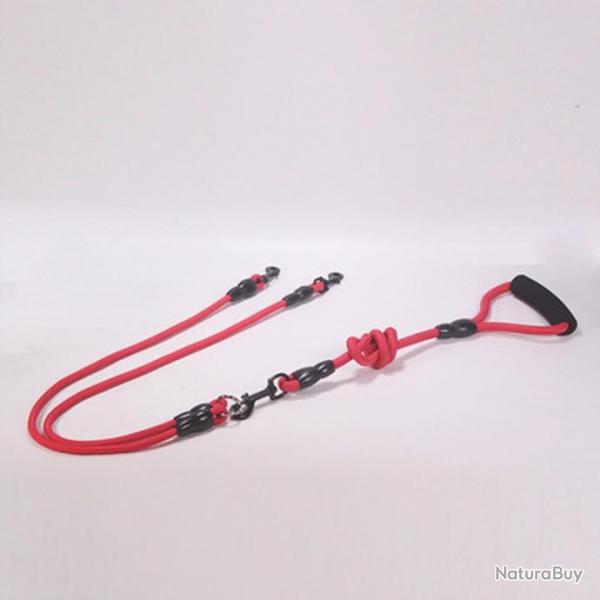 Laisse pour 2 chiens en nylon 1m90 - Rouge