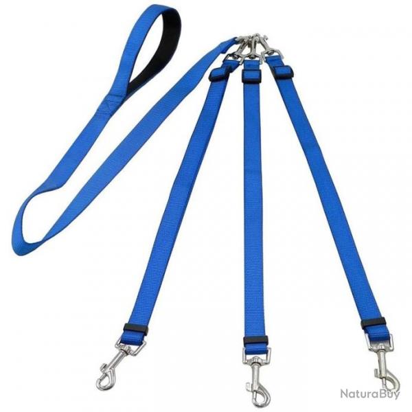 Laisse pour 3 chiens en nylon - Bleue