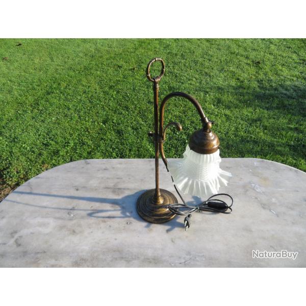 Ancienne lampe de bureau Tulipe en Bronze/Laiton, rglable en hauteur et inclinable-FRANCE(Vers1900)