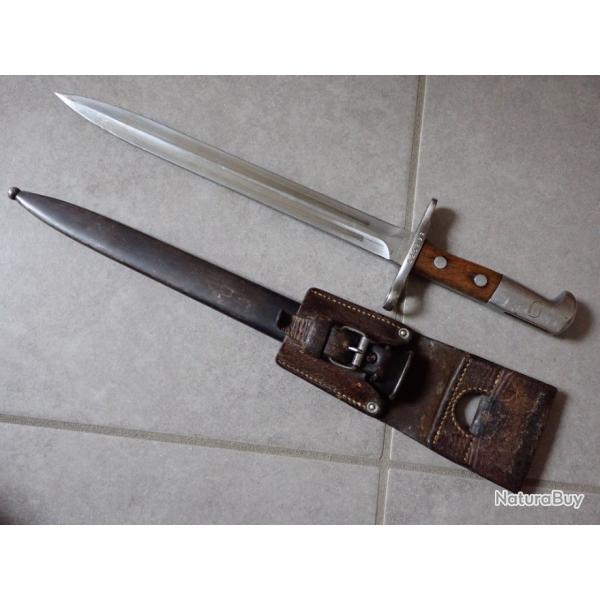 625292 Baonnette Suisse Modle 1918 + gousset en cuir. Pour fusil Schmidt-Rubin modle K 31 ou k11