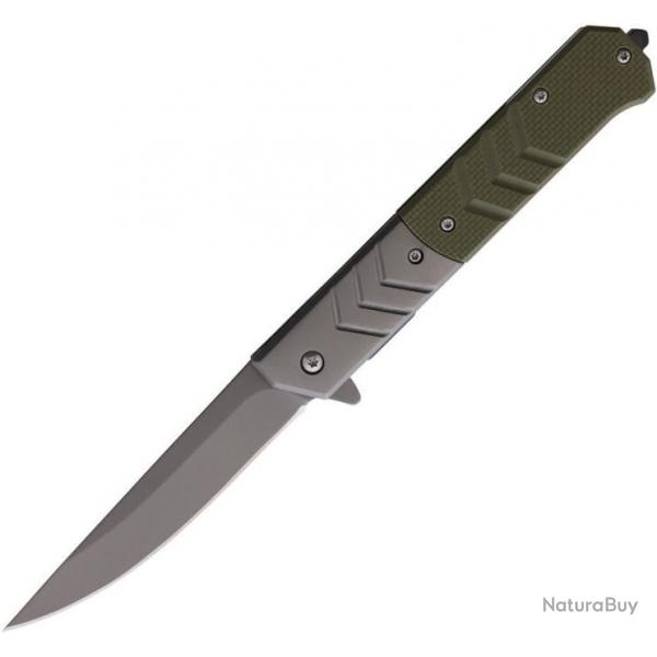 Couteau ElitEdge A/O Green Manche G10 Lame Acier 420C Linerlock Clip EE10A106GN