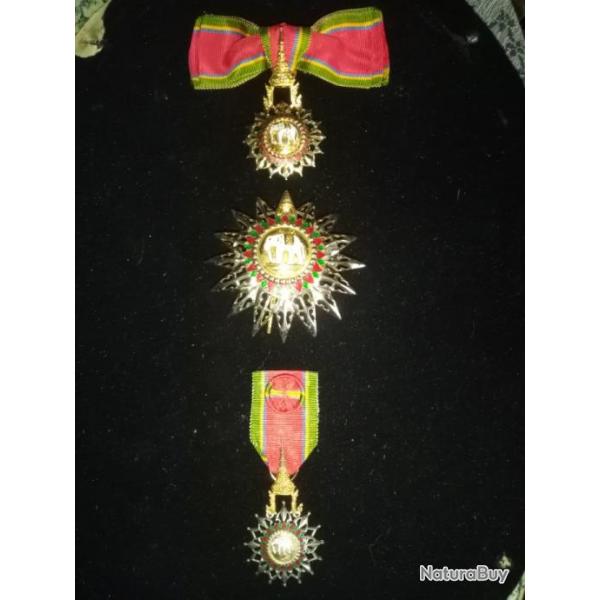Splendide lot de 3  Mdailles de l'Ordre de l'Elphant Blanc - Thalande -