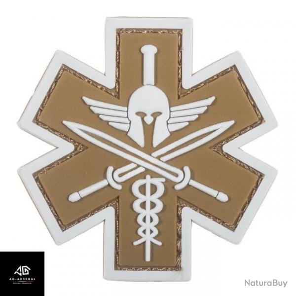 Ecusson Airsoft 3D Medic Tactical velcro Tan et Blanc Phosphorescent