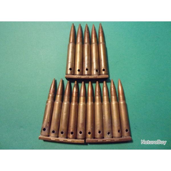 1 lot de 15 munitions 7,92x57 1re guerre mme date, 3-18 S67 P neutralises