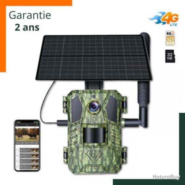 Camra de chasse solaire 4G - Rsolution vido 2,5K Full HD - Batterie intgre - Garantie 2 ans