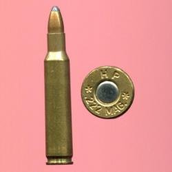 .222 Remington Magnum - balle cuivre pointe plomb - marquage :  HP * 22 REM MAG *