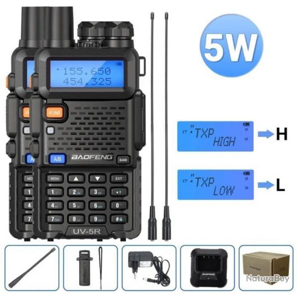 Paire de 2 Talkies-walkies Baofeng UV-5R (5W) + Antennes longues - LIVRAISON GRATUITE