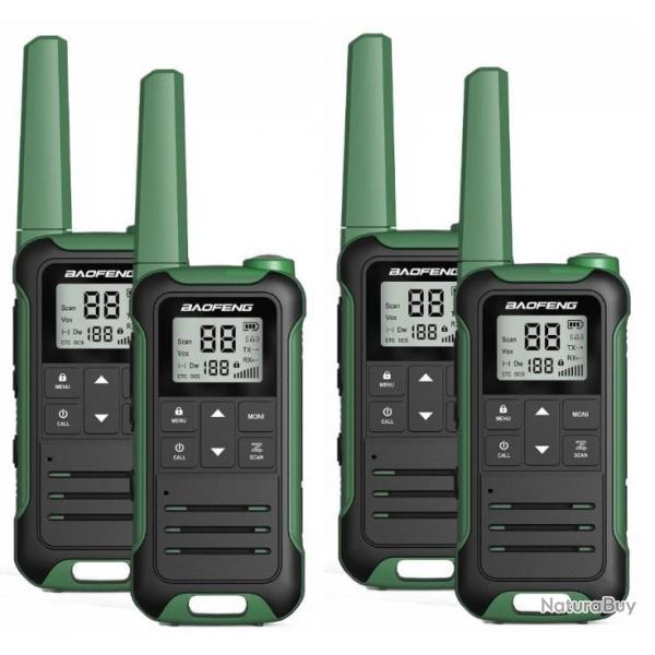 Lot de 4 Talkies-walkies Baofeng F22 PMR446 (vert) - LIVRAISON GRATUITE