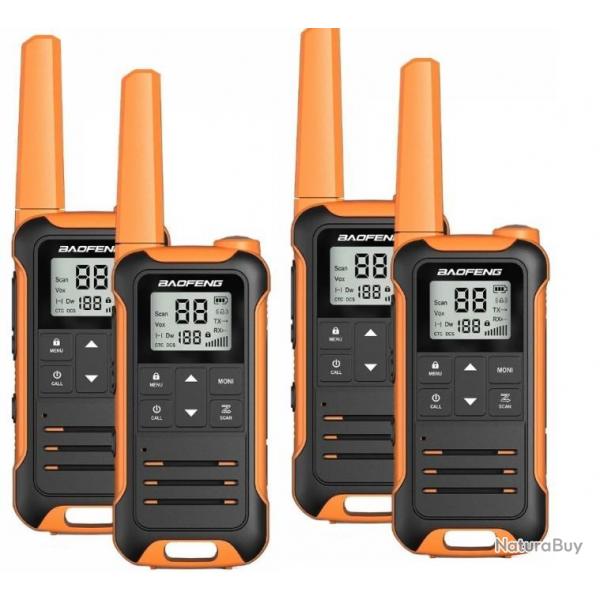 Lot de 4 Talkies-walkies Baofeng F22 PMR446 (Orange) - LIVRAISON GRATUITE