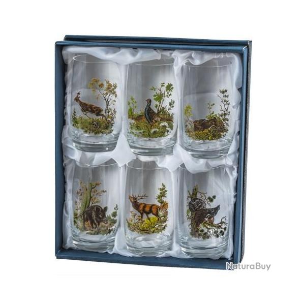 Coffret 6 verres aux motifs de gibiers