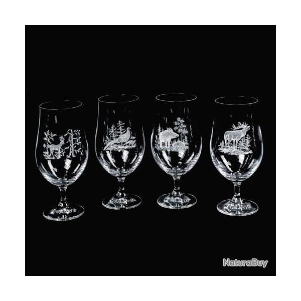 Coffret 4 verres  bire motif gibier