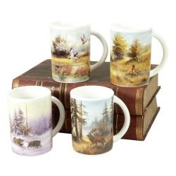 Set 4 mugs à café décor scènes de chasse