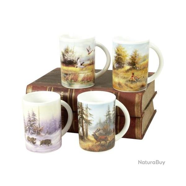 Set 4 mugs  caf dcor scnes de chasse