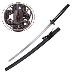 KATANA DECO LAME ACIER MOTIF DRAGON FOURREAU NOIR