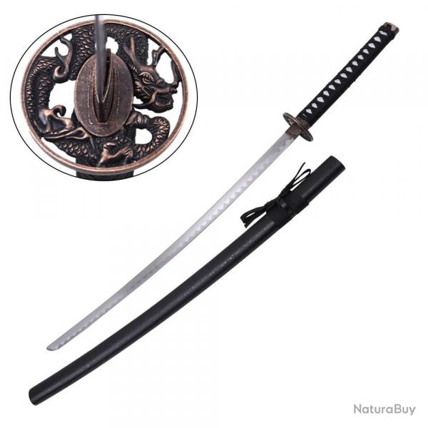 KATANA DECO LAME ACIER MOTIF DRAGON FOURREAU NOIR