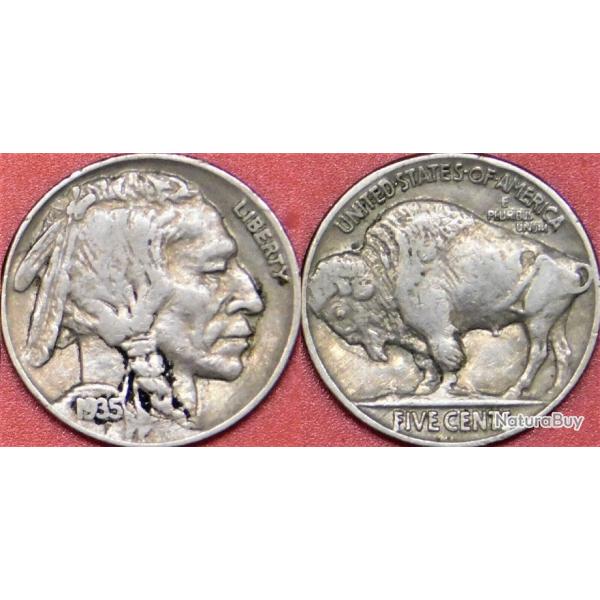 BUFFALO NICKEL pice 5 cents Amricain 1935 intacte trs belle dfinition INDIEN et BISON D'Amrique