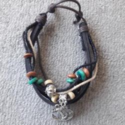 Bracelet de BIKER Chasseur Pêcheur Nature Aventure cuir et perles  Rares faits main artisanat folk