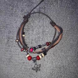 Bracelet de BIKER Rares faits main artisanat folk Chasseur Pêcheur Nature Aventure cuir et perles