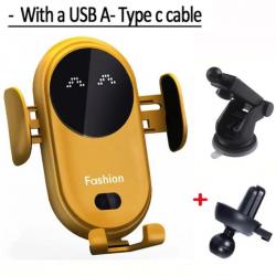 Support de Téléphone de Voiture Qi Chargeur Sans Fil Capteur Infrarouge Jaune