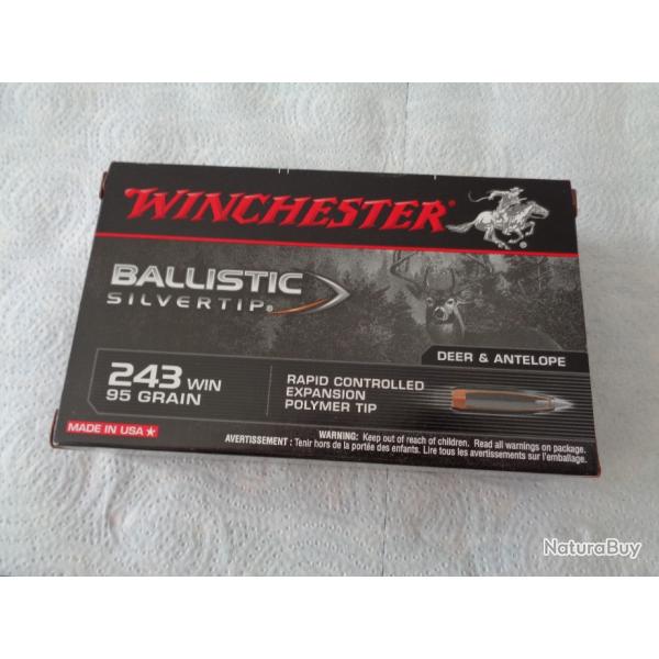 UNE BOITE NEUVE DE MARQUE WINSCHESTER EN CALIBRE 243   BALLISTIC SILVER TIP 95 GRAINS