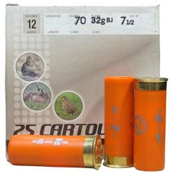 Munition TUNET DETENTE cal 12/70 32g bourre a jupe par 25