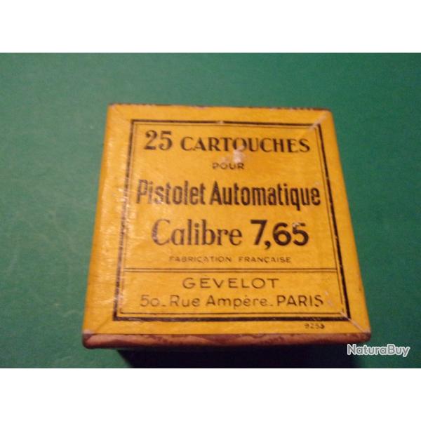 Boite d'origine Gevelot avec 25 munitions pour PA en 7,65 ou 32 ACP neutralises