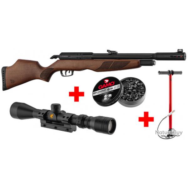 Pack Gamo Riser Punisher Cal. 5,5 mm 40 J + Lunette 3-9 x 40 WR + Pompe Flex PCP Arrow + Plombs