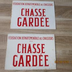 Lot 2 plaques toles chasse gardée vintage