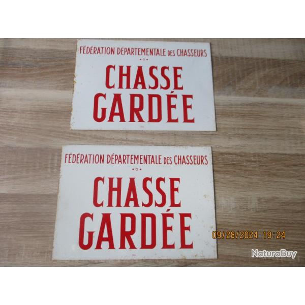 Lot 2 plaques toles chasse garde vintage