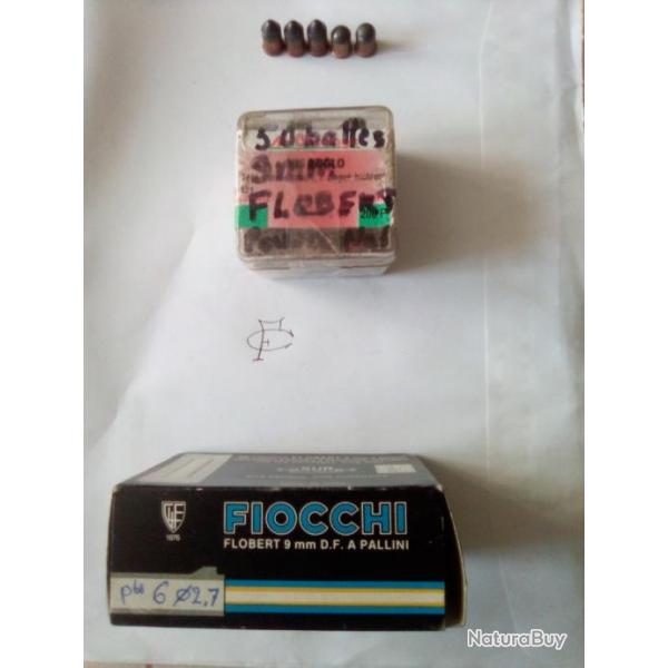 Lot de 50 balles ,9mm Flobert, tte ogive et Boite neuve de 50 cartouches  FIOCCHI Pb 6 ( 2mm7)