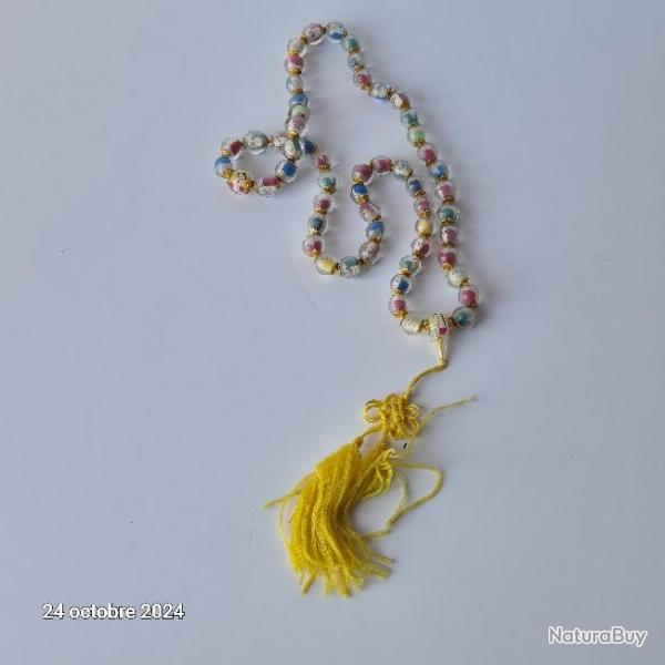 Rare, Collier Vintage Chinois Revers Verre Peint Mini Portrait Bouddha de Prire, sign