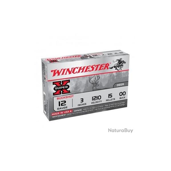 WINCHESTER Cartouches de chasse Buckshot super x chevrotines usa - par boite de 5  12  / 76  15 Grai